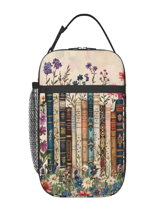 VODRM Retro Book Lunch Box for Kids,Flower Insulated Bag for Student,Library Reusable Thermal Insulation Cooler Tote Bags for School Work Picnic Camping Outdoor Gifts (Vintage Books) - Image 1